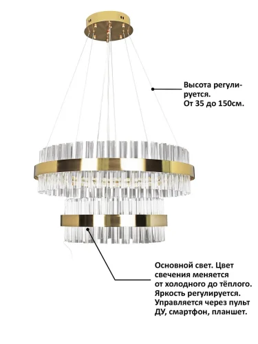 Люстра подвесная LED с пультом Нимб INNOVATION STYLE 83004 Natali Kovaltseva прозрачная на 1 лампа, основание золотое в стиле современный с пультом кольца фото 2